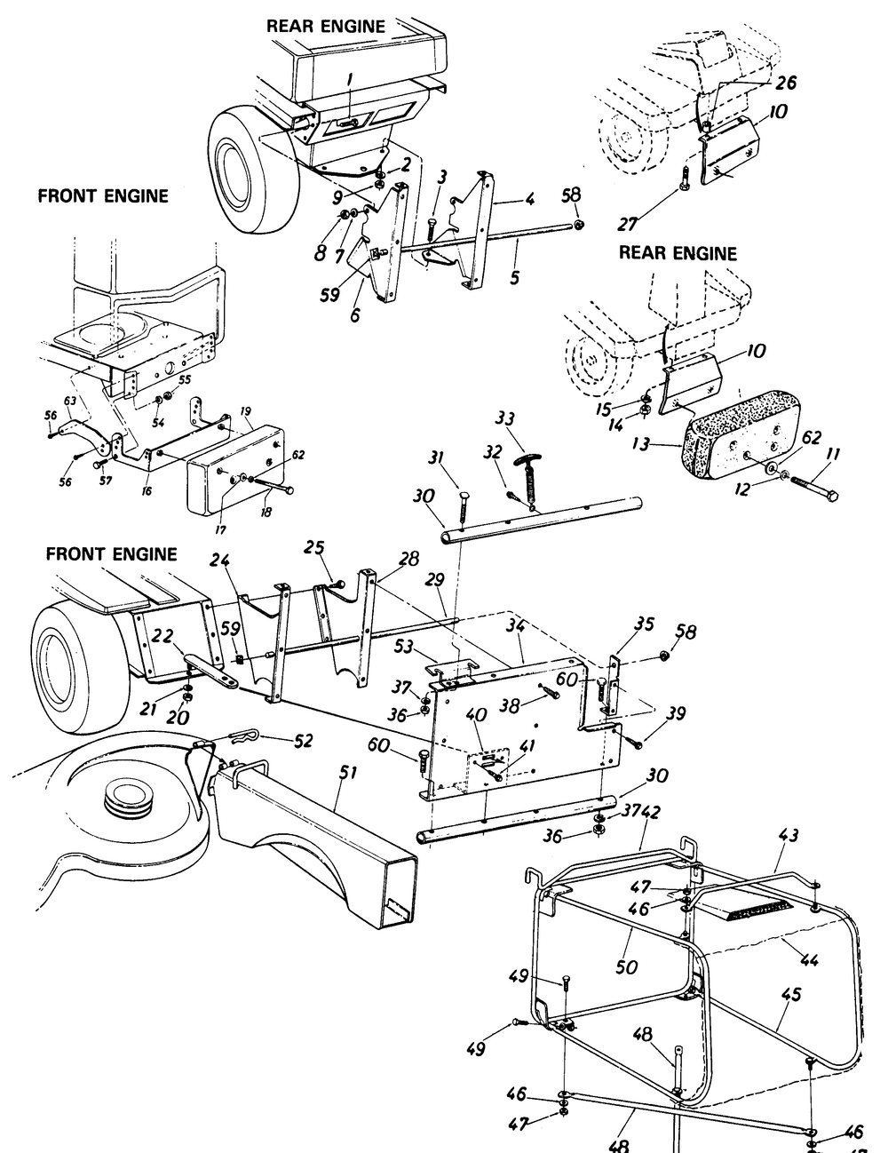 Parts For Grass Catcher For 36 Inch Rear Discharge Decks Diagram and Parts List for 058 (190100)(1987) Cub Cadet Lawn Tractor Accessories